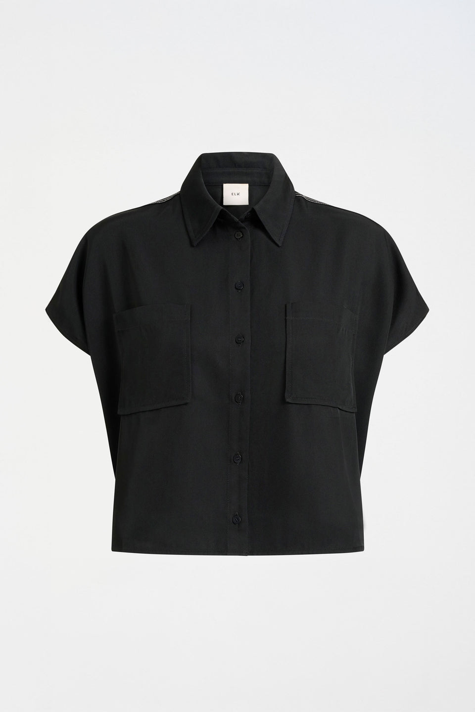 Beton Cropped Short Sleeve Contrast Top Stitch Shirt Front | BLACK