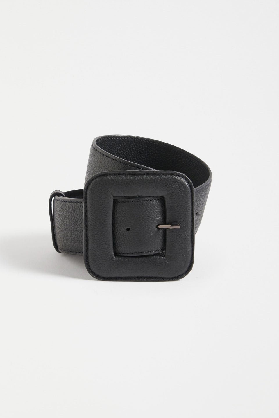 Trin Chunky Leather Belt with Large Square Leather Buckle Rolled | BLACK