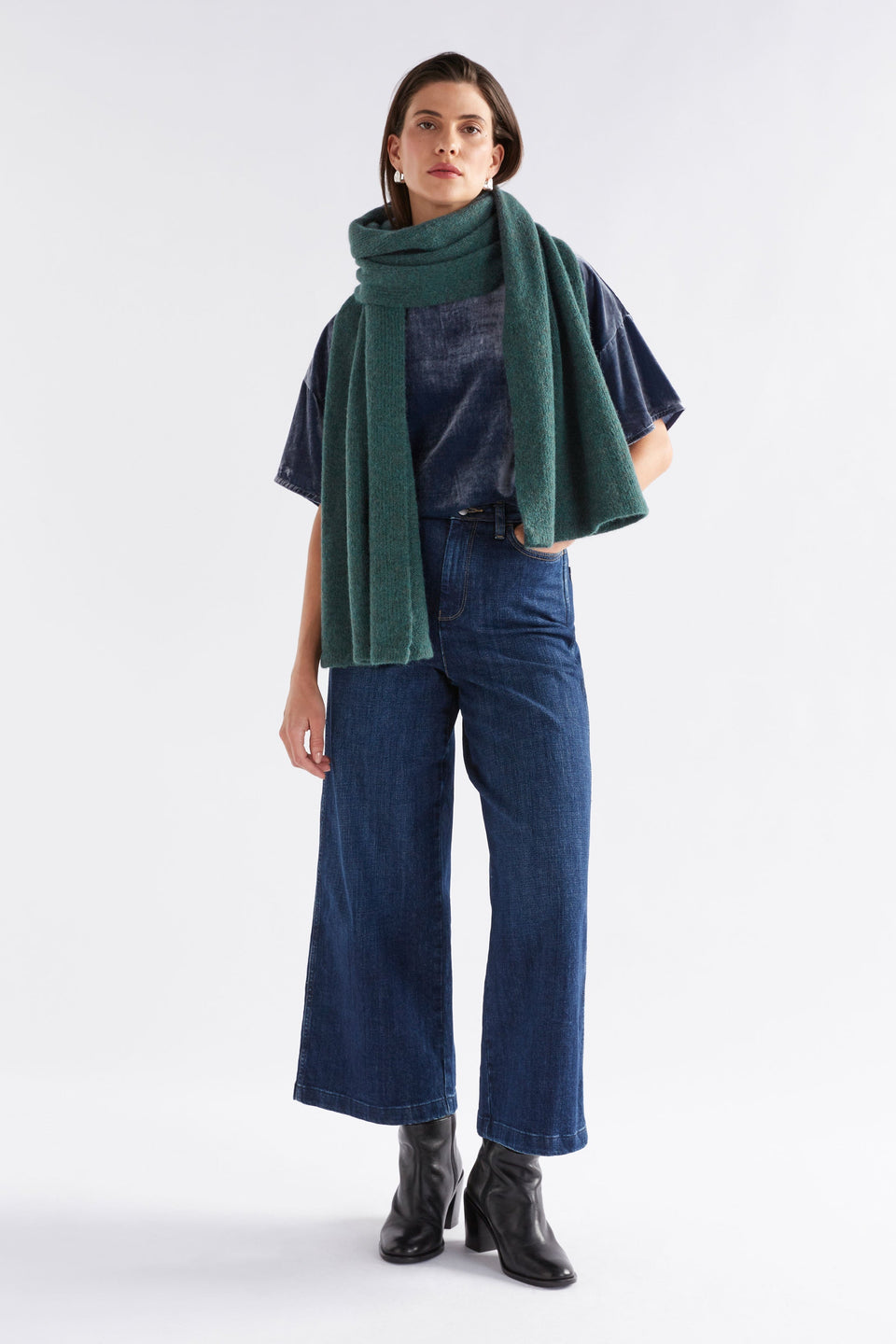 Agna Alpaca Merino Wool Scarf Model Front full body | SEA MOSS