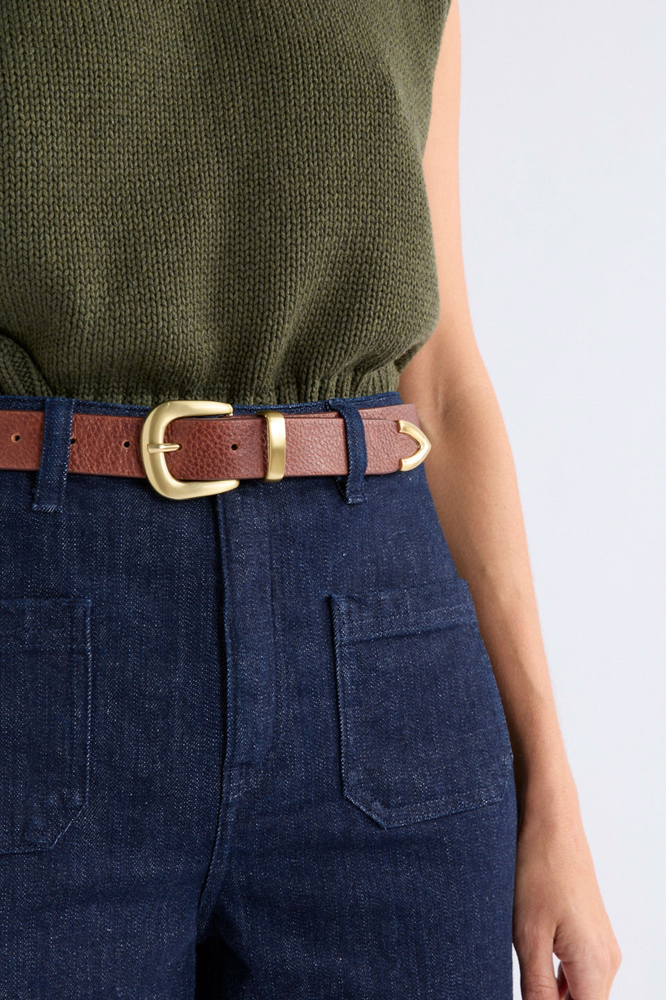 Lumme Western Inspired Leather Belt with Brushed Metal Hardware | SIENNA