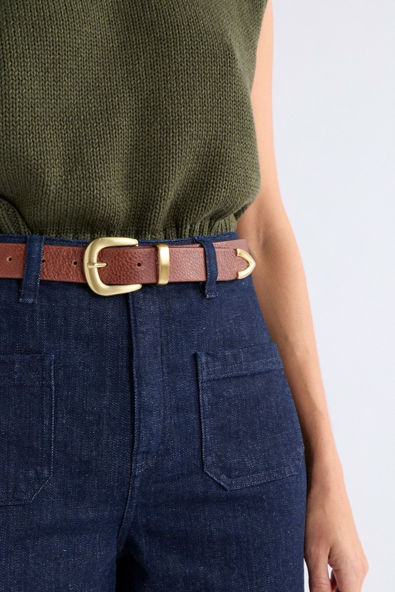 Lumme Western Inspired Leather Belt with Brushed Metal Hardware | SIENNA