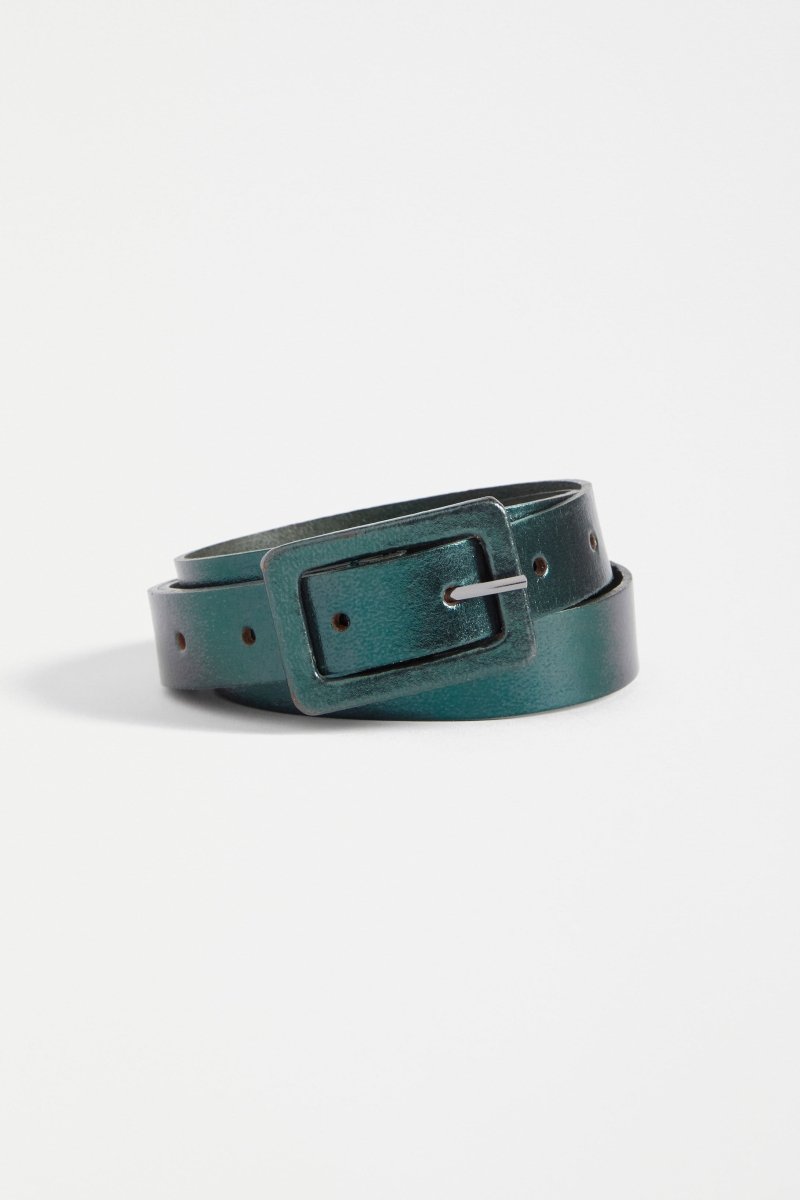 Metti Metallic Leather Belt rolled | DARK TEAL