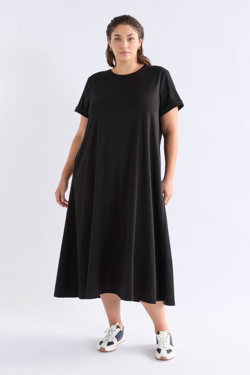 Haki Long Organic Cotton Jersey Tshirt Dress curve Model Front | BLACK