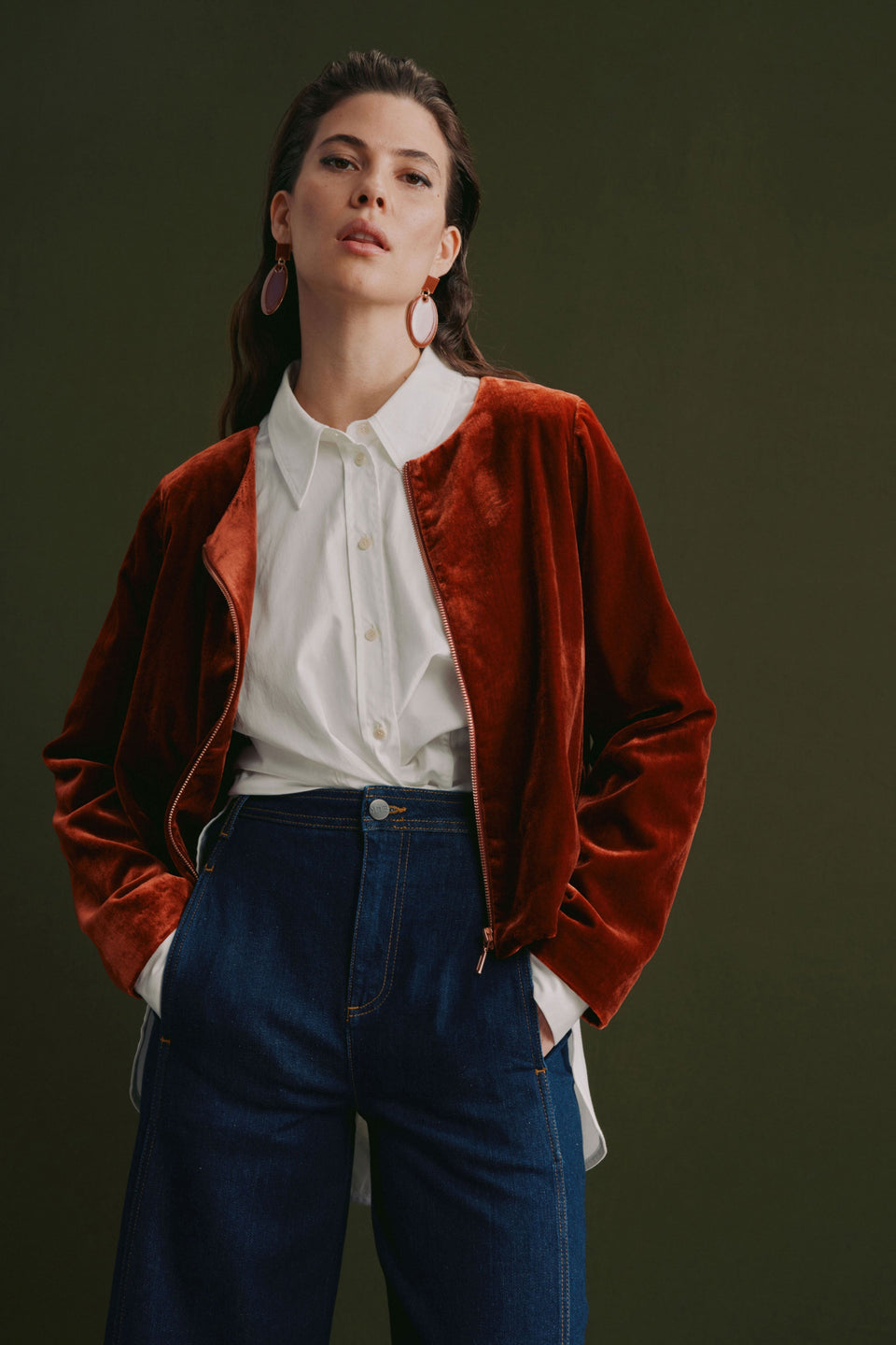 Suuri Velvet Zip Up Short Jacket Model Front Campaign | SPICE