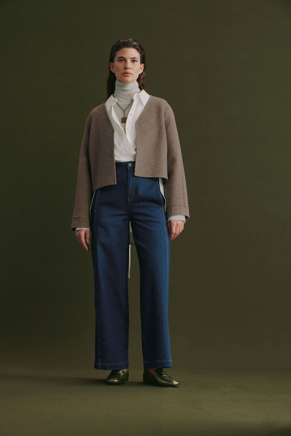 Sesa Cropped Wool Twill Jacket Model Front campaign | LATTE