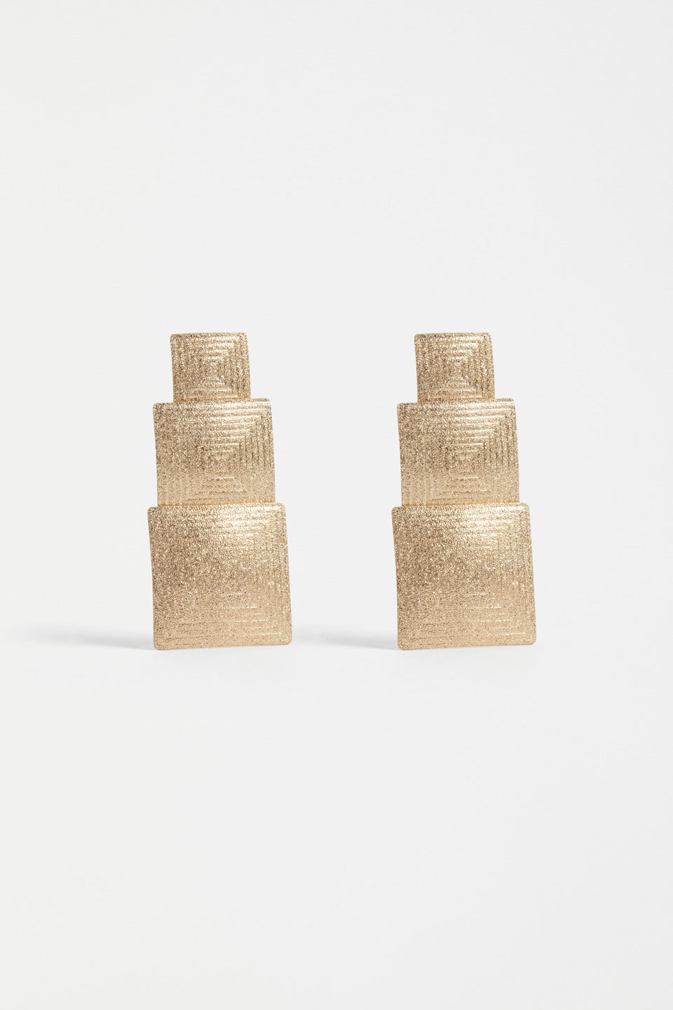 Metric Metallic Three Square Stud Earring | GOLD