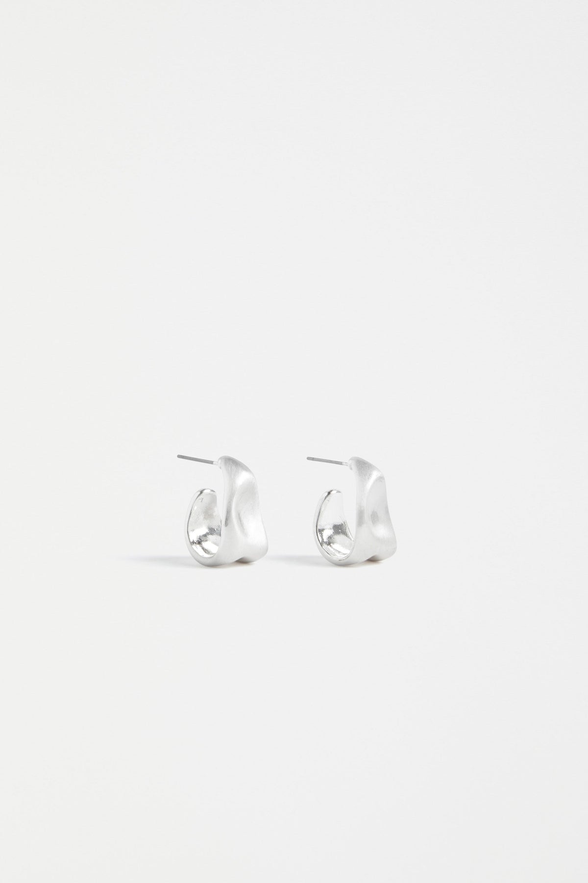 Feven Brushed Metal Sculptural Shaped Small Hoop Earring | SILVER