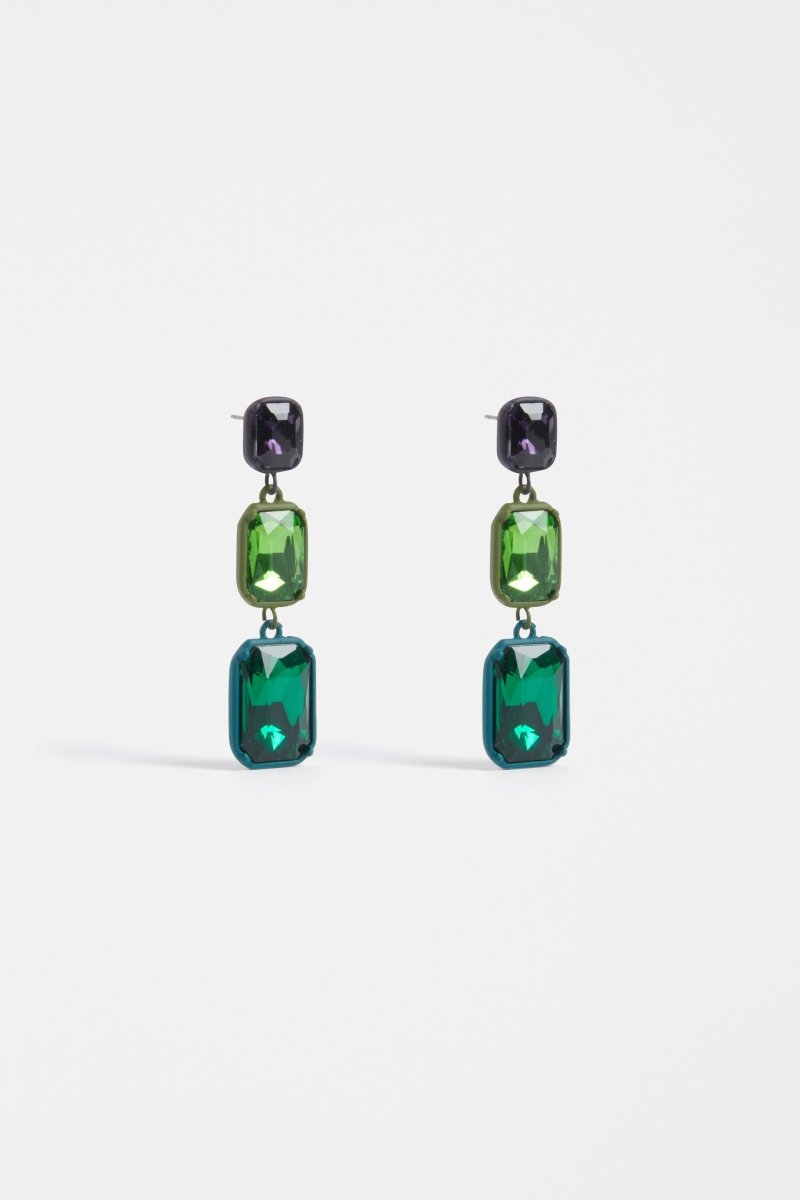 Jule Statement Triple Drop Coloured Glass Earring | TEAL