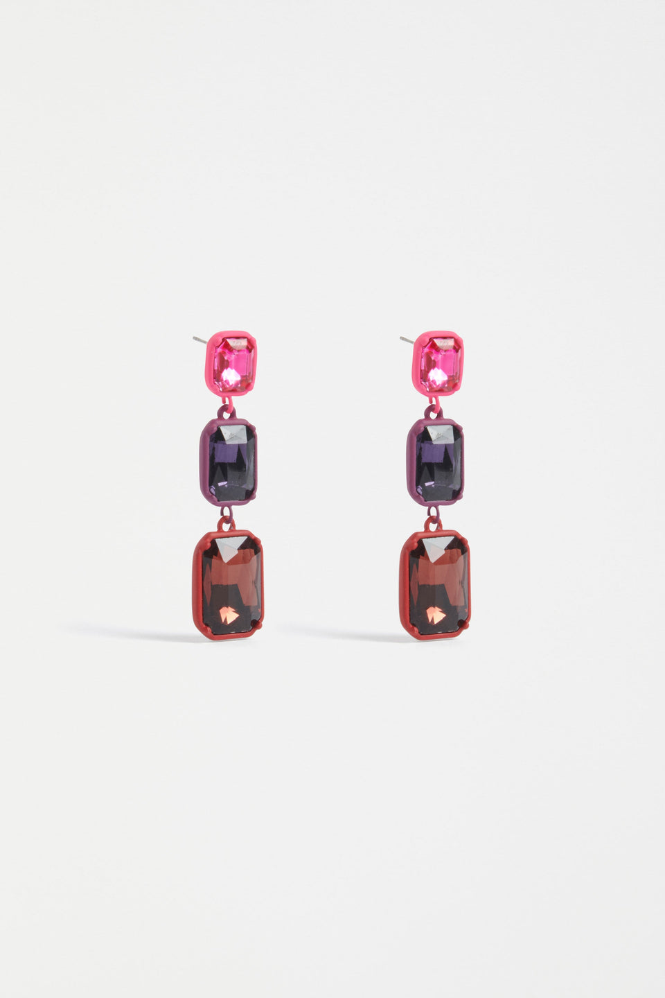 Jule Statement Triple Drop Coloured Glass Earring | RED