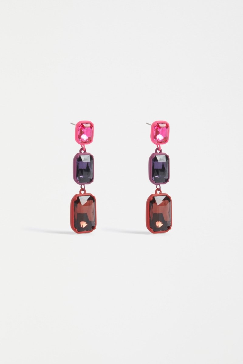 Jule Statement Triple Drop Coloured Glass Earring | RED