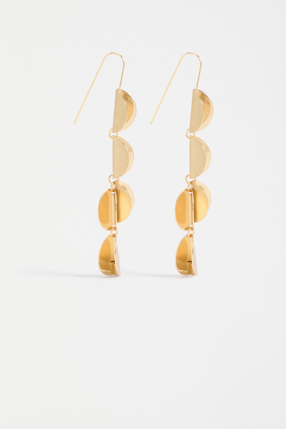 The Fossen Drop Earring features folded metal discs in a vertical row with a brushed finish ELK | GOLD