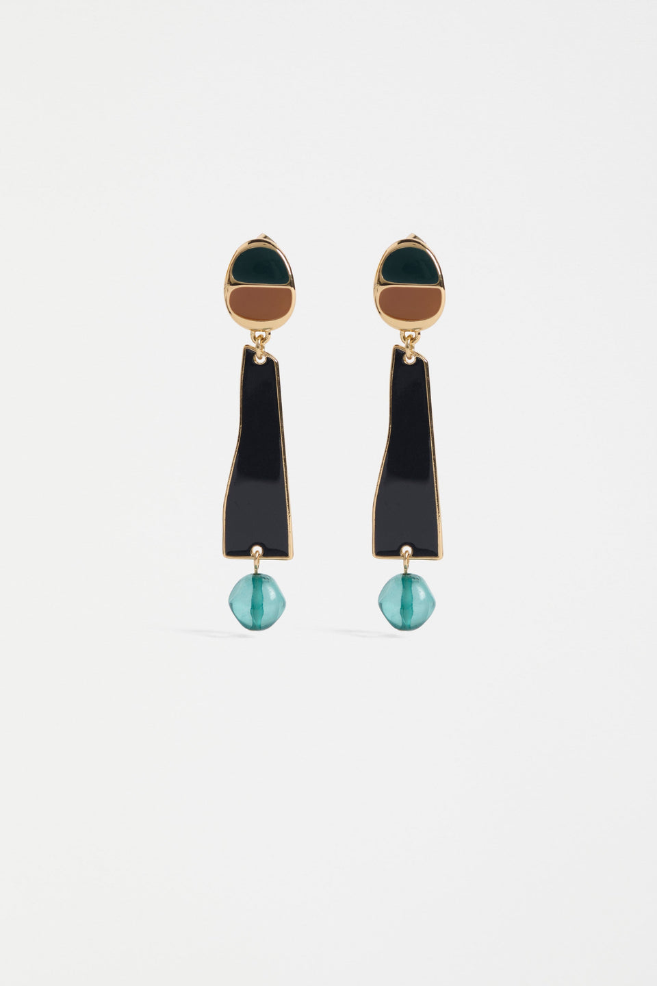 Ter Coloured Enamel and Bead Drop Stud Earring Blue | GOLD