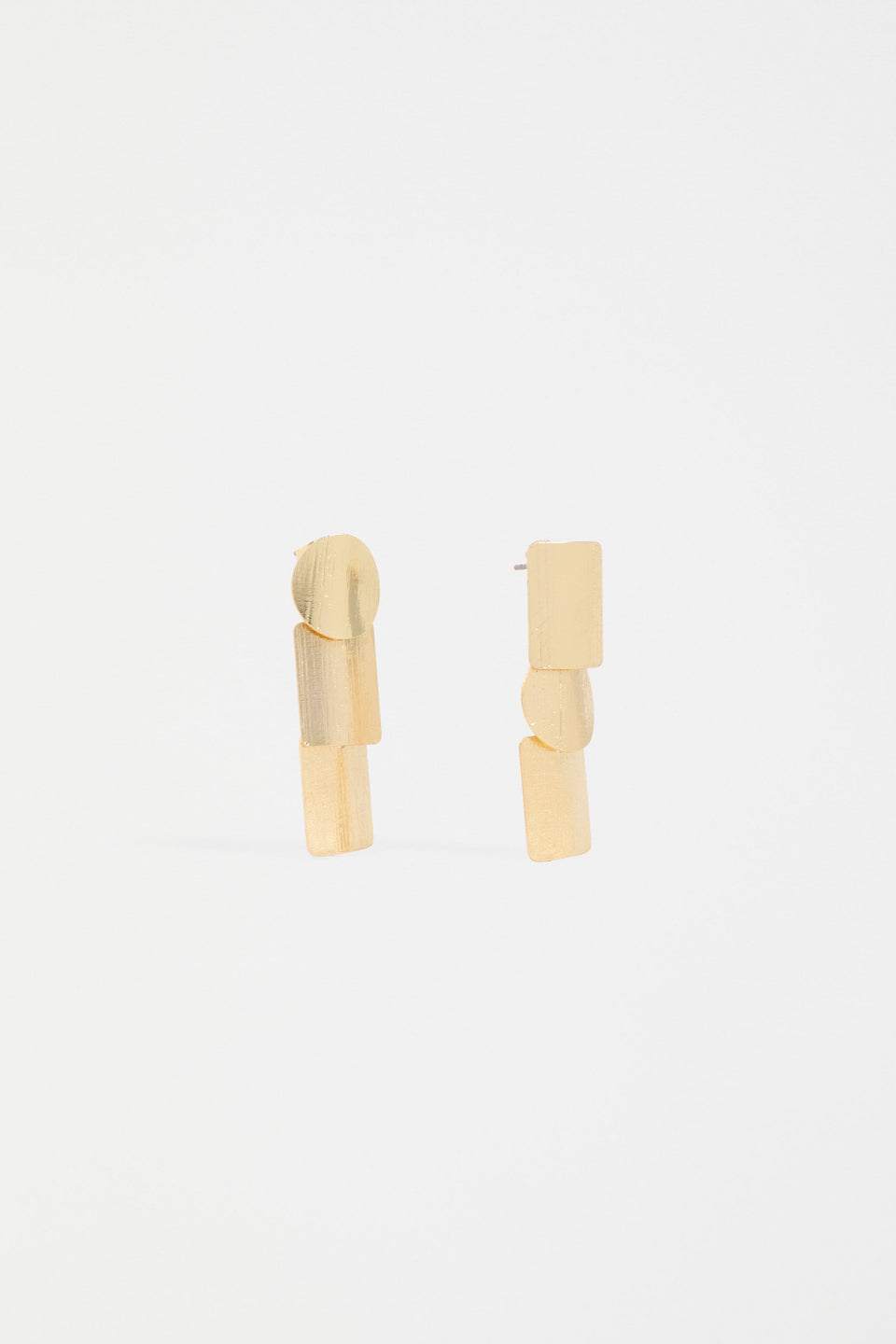 The Paerr Drop Earring features two rounded rectangles and a circle in a vertical row, creating a mid-sized sculptural drop style ELK | GOLD