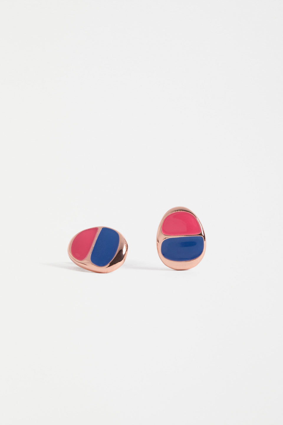 Ter Coloured Enamel Oval Stud Earring Pink Blue | ROSE GOLD