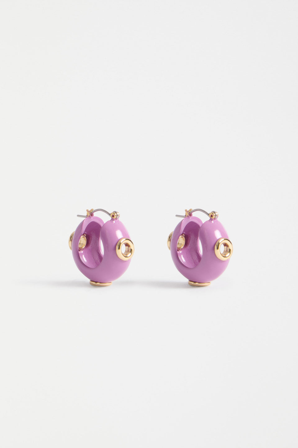 The Jans Hoop Earring features a chunky mini hoop silhouette with glossy enamel and metallic rivet detailing for a bold, playful finish | LILAC