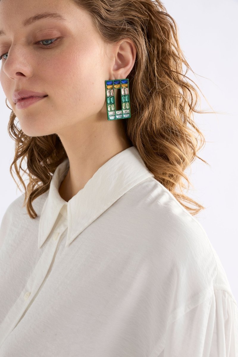 Jilsa Drop Hoop Earring Earrings - ELK | FOREST GREEN
