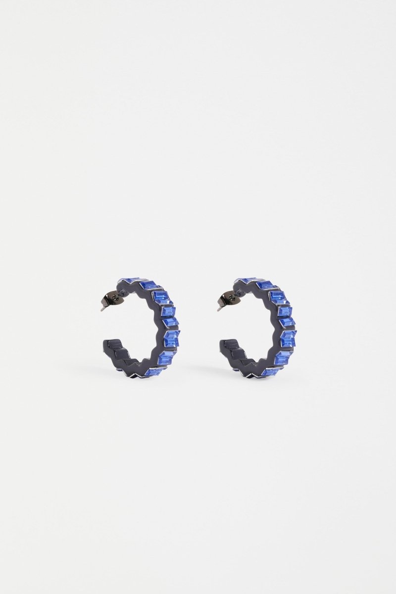 Jolle Mid Sized Zig Zag Coloured Enamel & Glass Stone Hoop Earring | MIDNIGHT