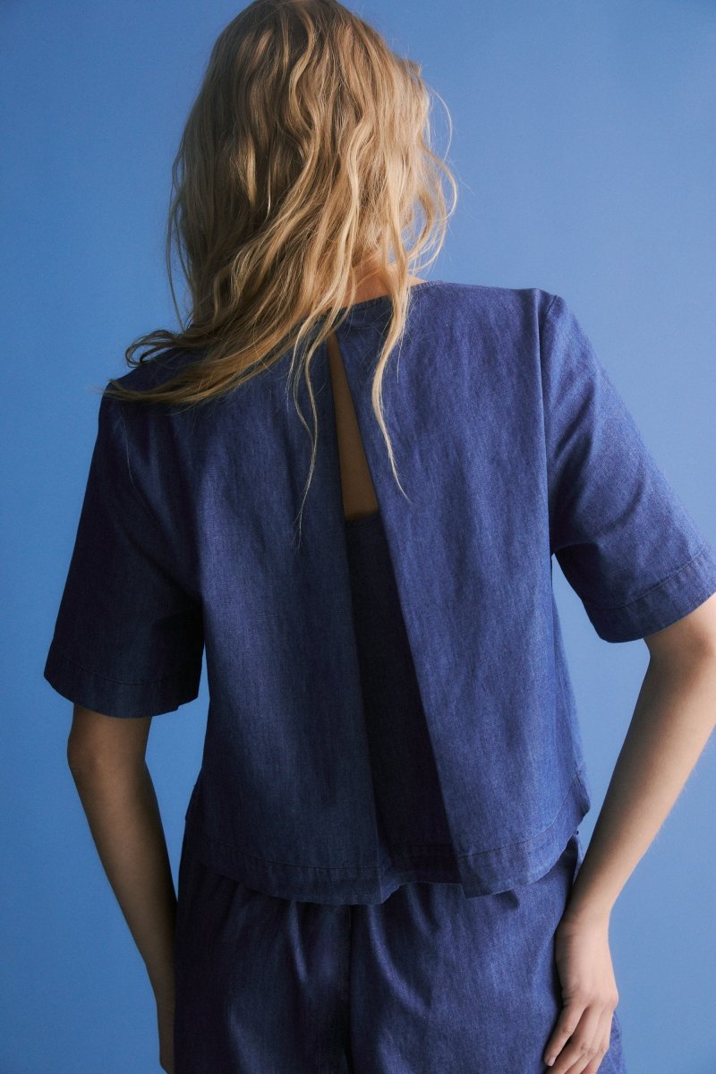 Denim Honnor Top (Tops) - ELK AU | mid blue denim