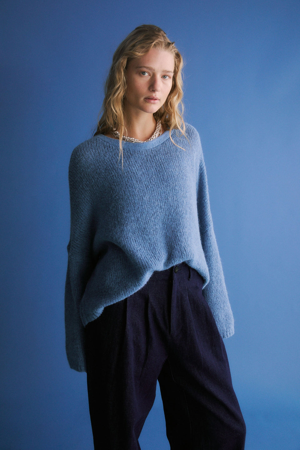 Agna Relaxed Box Fit Alpaca Yarn Knit Sweater Model Front Campaign | CHAMBRAY