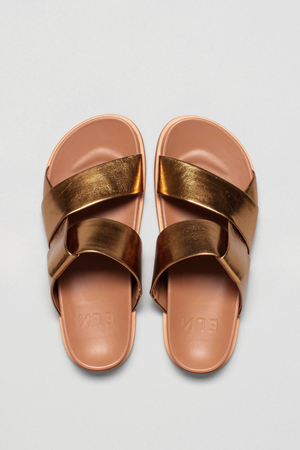 Uma Metallic Leather Cross Strap Slide Overhead | GOLD