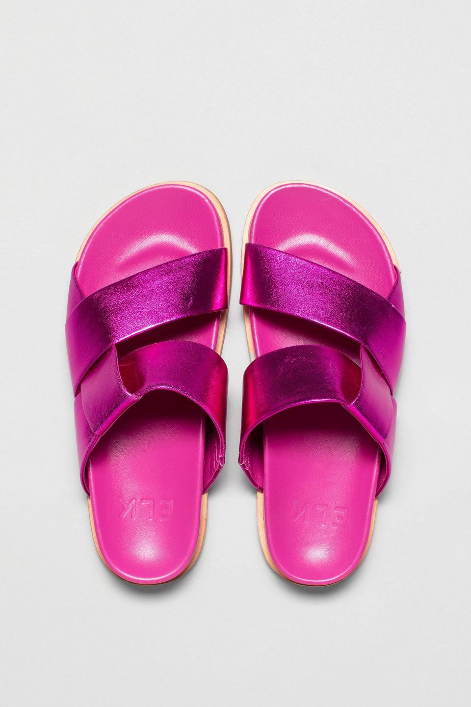 Uma Metallic Leather Cross Strap Slide Overhead | FUCHSIA