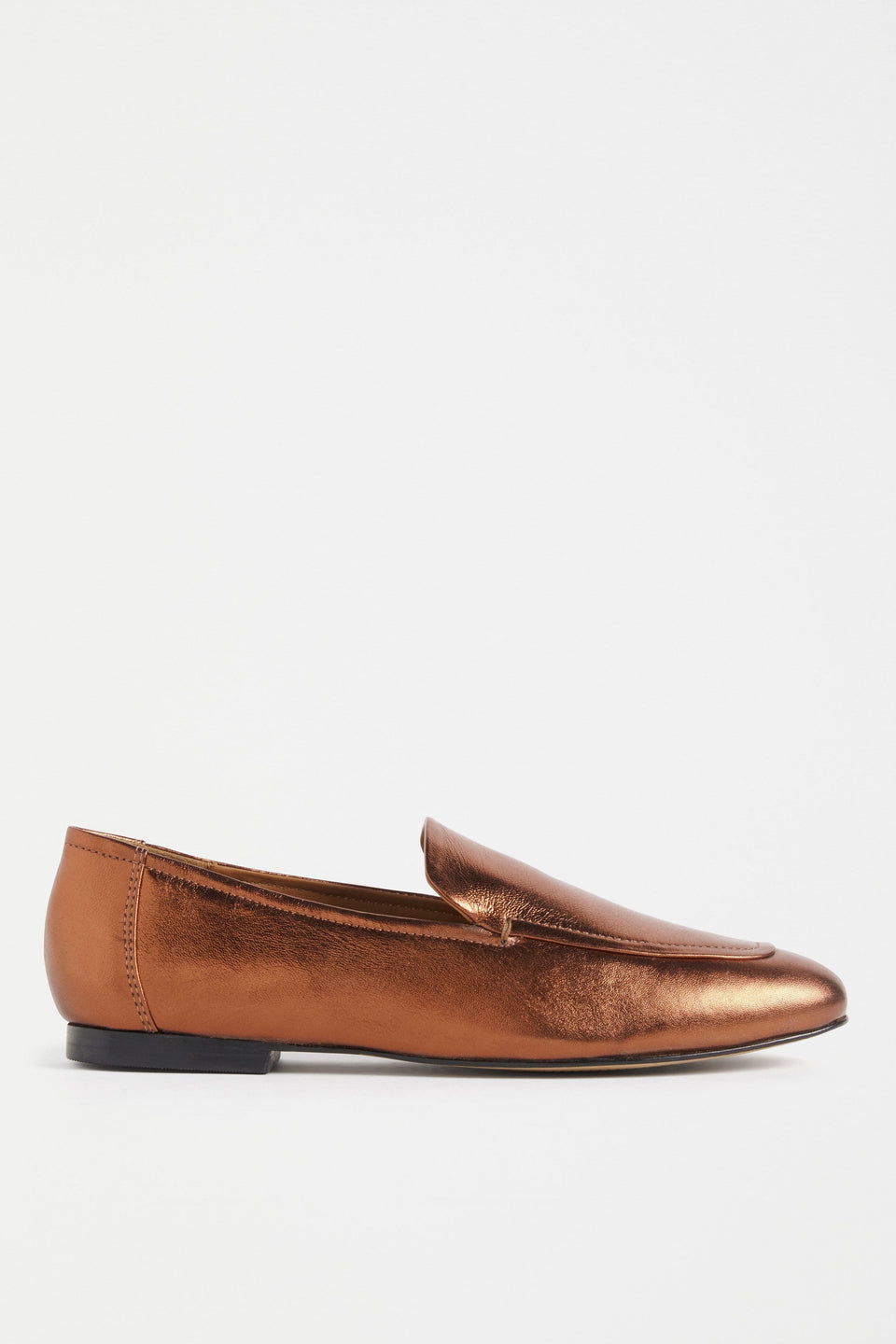 Clift Metallic Silver Leather Flat Loafer Side | BRONZE