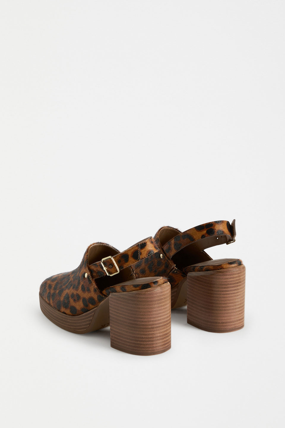 Stockholm Chunky Heel Slip on Clog with Back Strap in Animal Print Angled back | ANIMAL PRINT