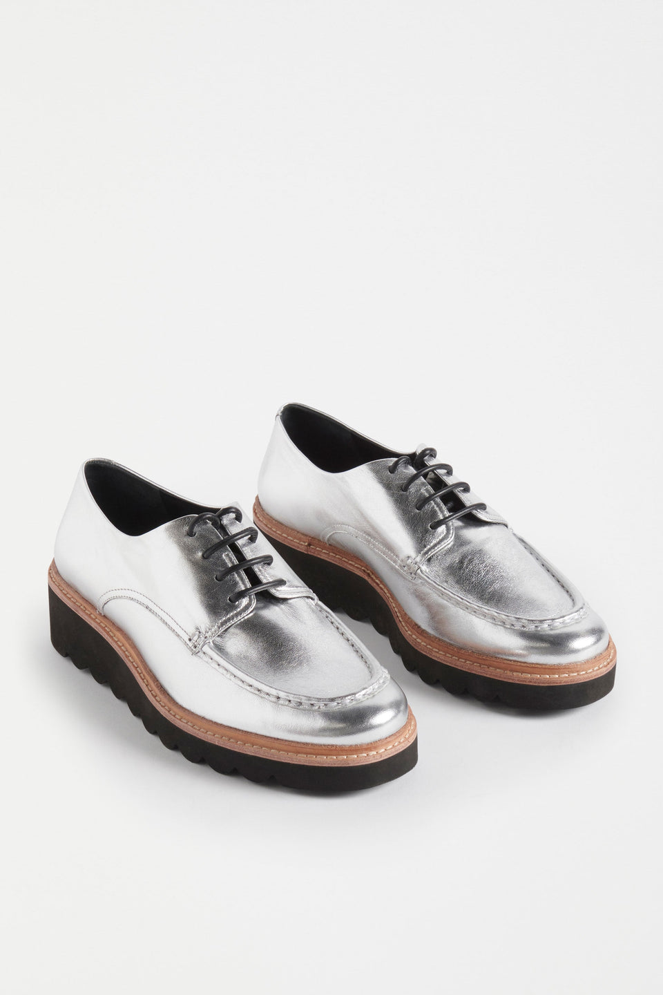 Brak Lace-up Chunky Sole Derby Angled Front | SILVER
