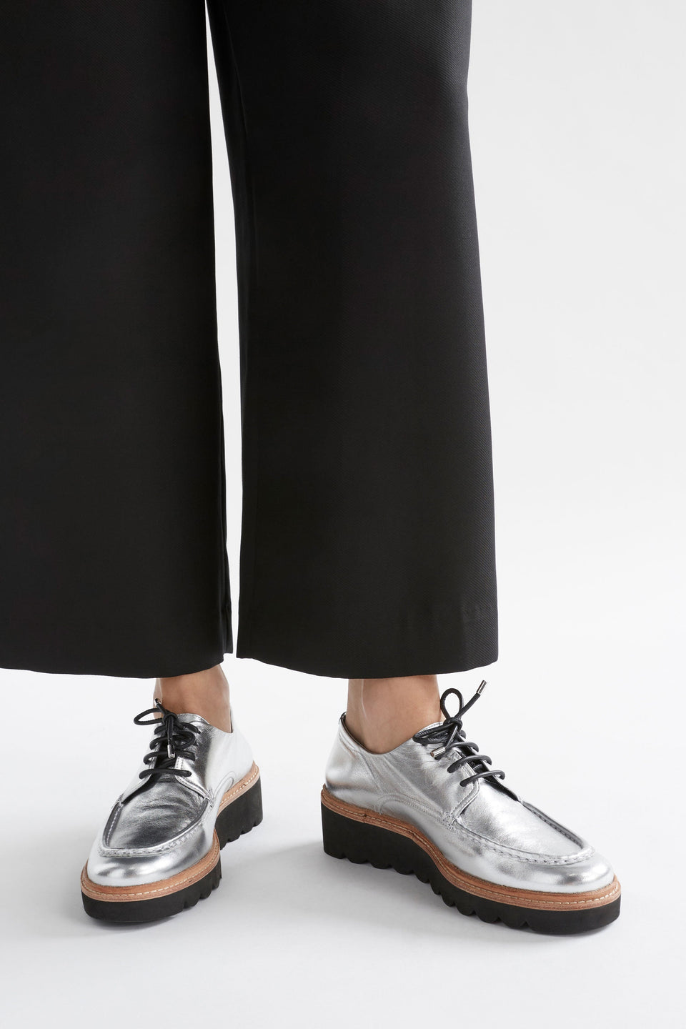 Brak Lace-up Chunky Sole Derby Model Angled Front | SILVER