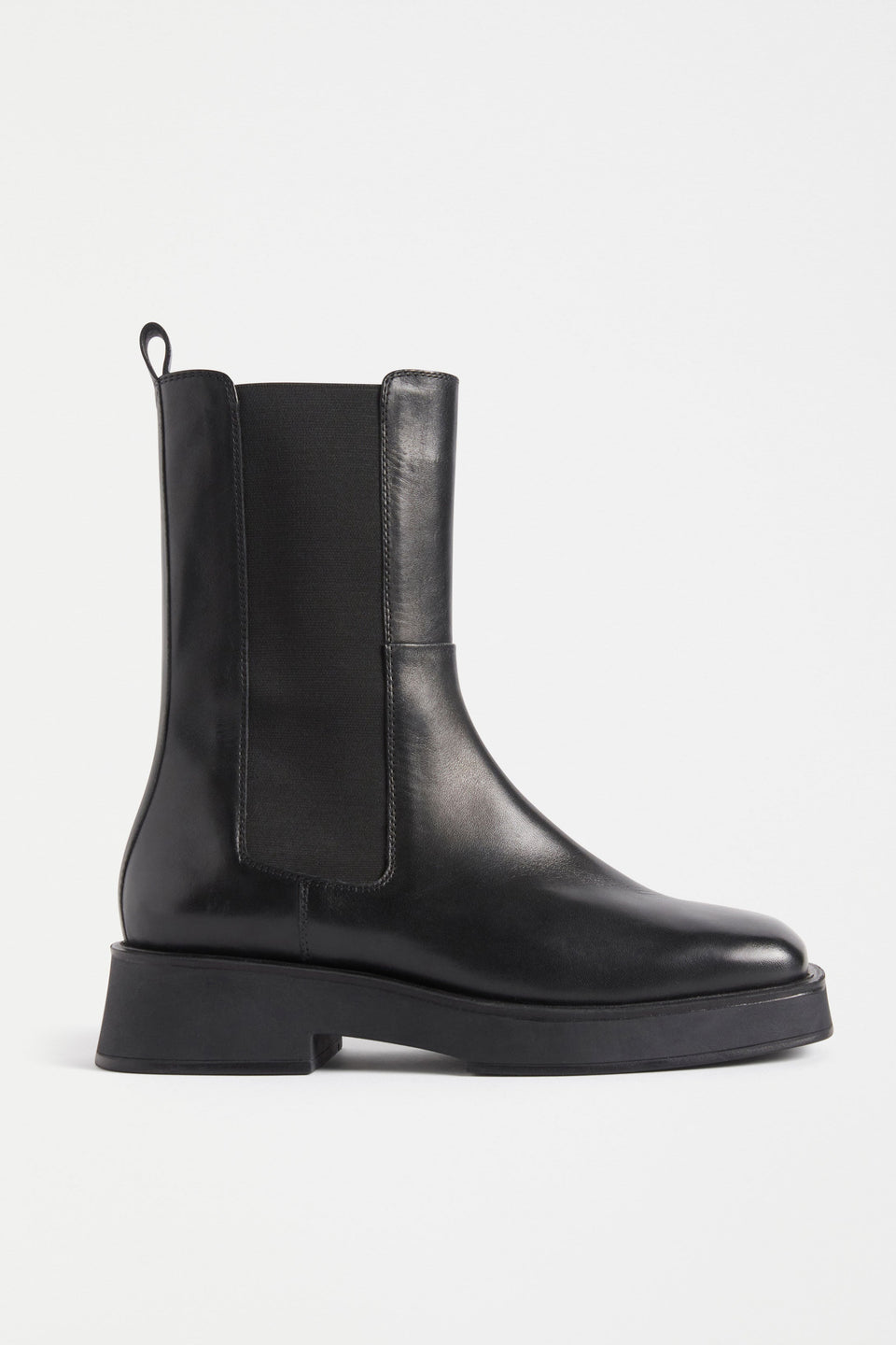 Irsa Square Toe Mid length Leather Chelsea Boot Side | BLACK