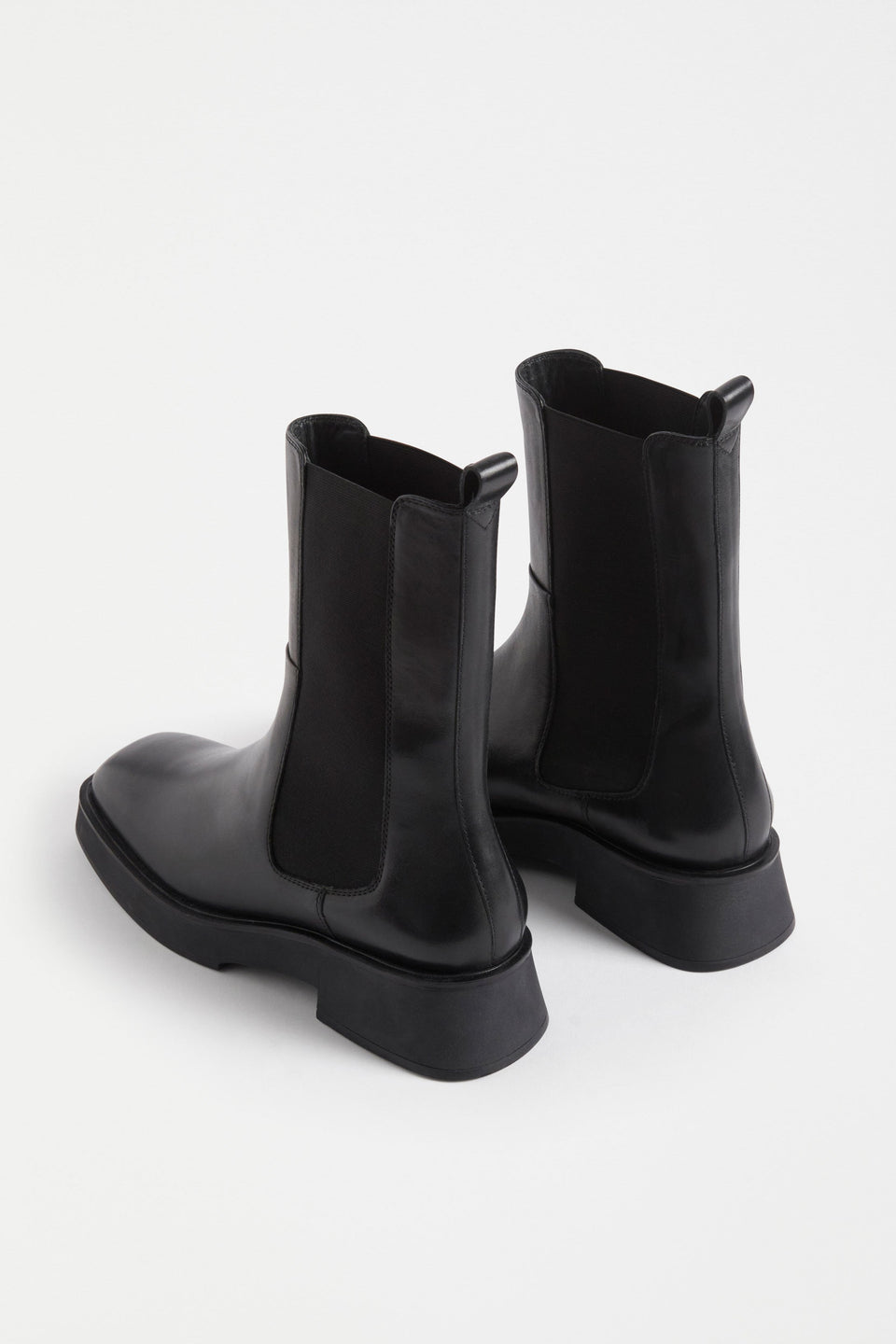 Irsa Square Toe Mid length Leather Chelsea Boot Angled Back | BLACK