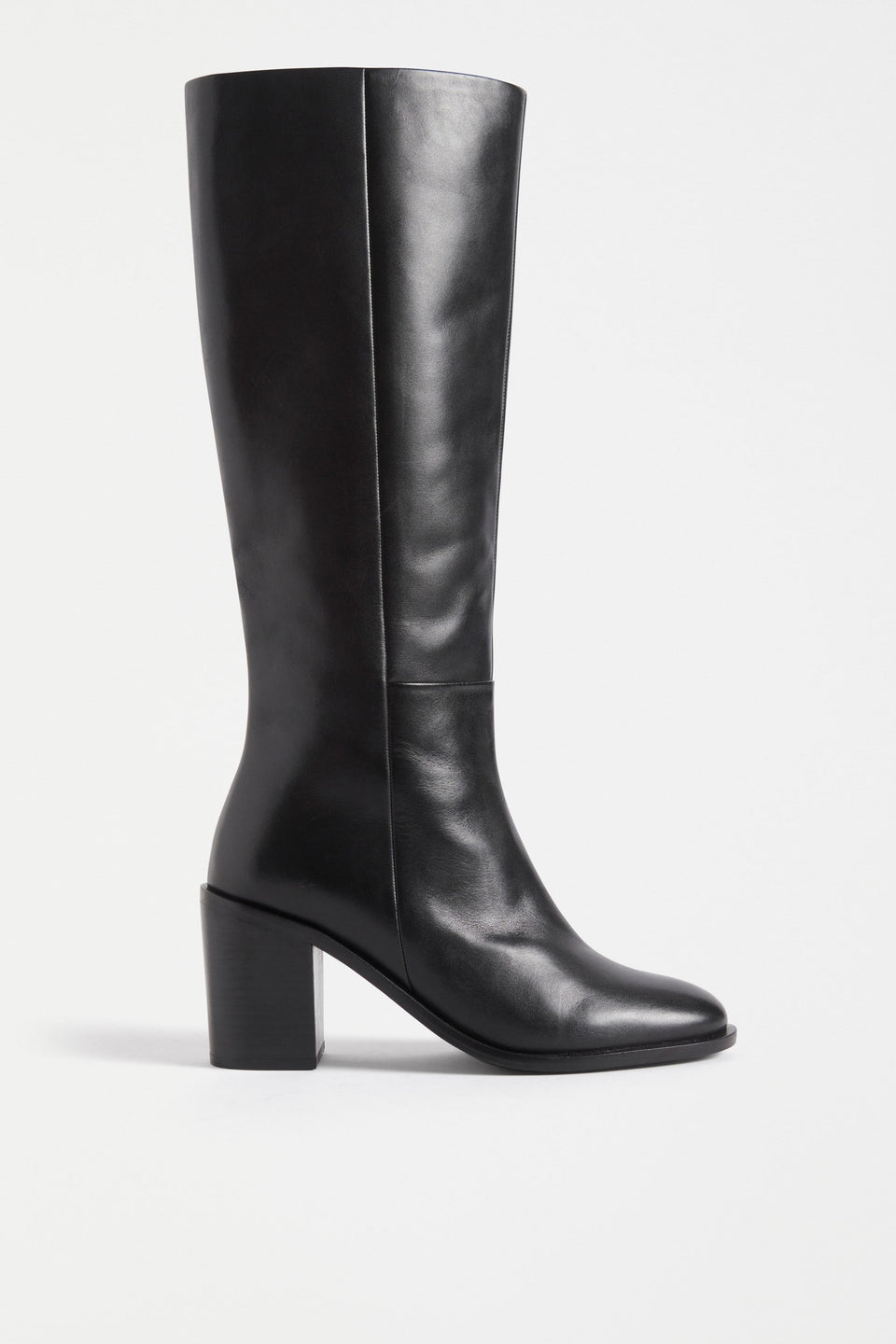 Jur Knee High Zip Up Leather Heeled Boot Side | BLACK