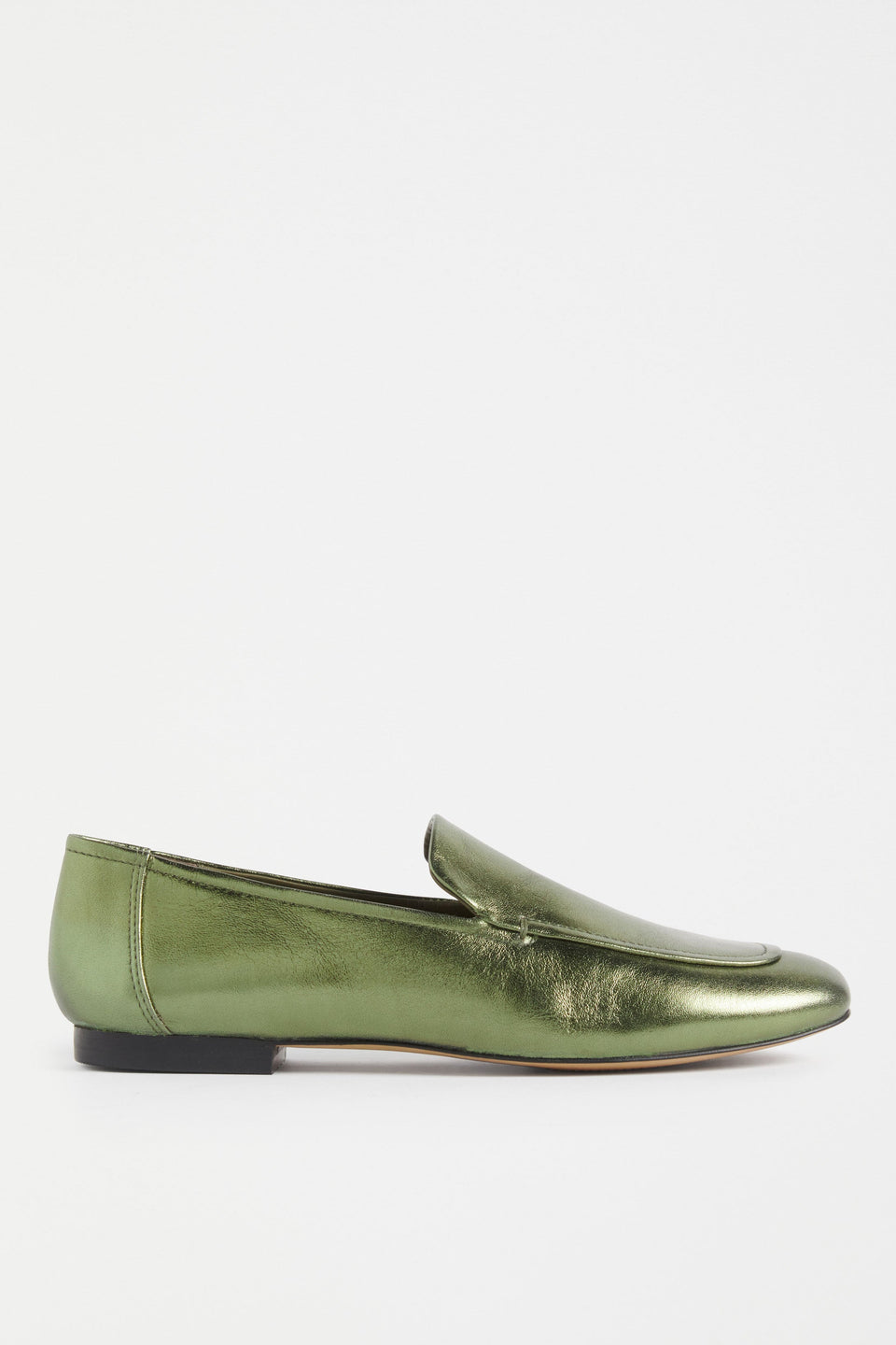 Clift Metallic Silver Leather Flat Loafer Side | OLIVE