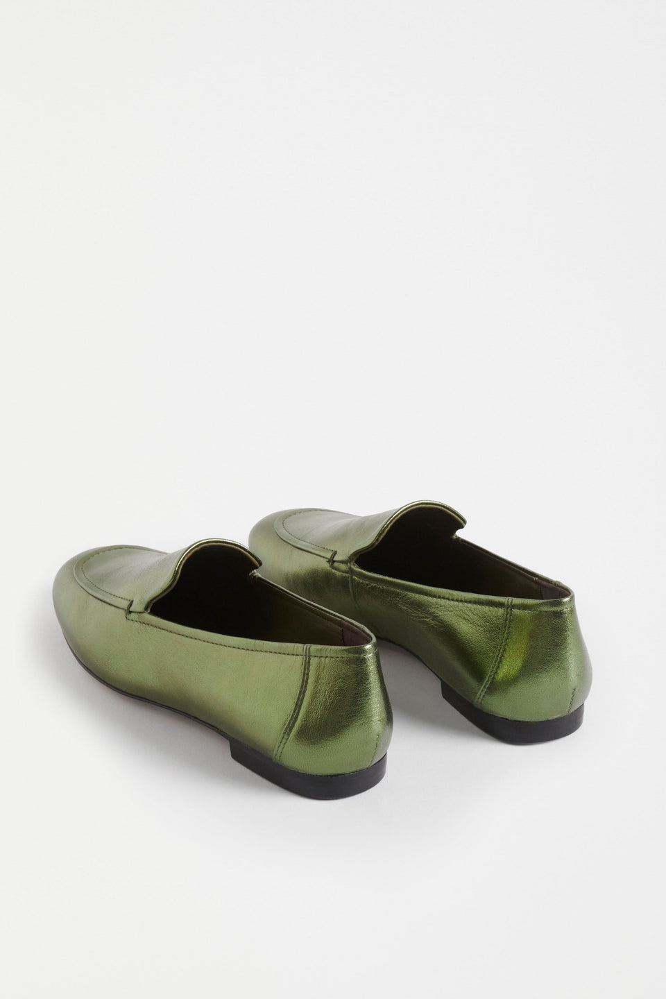 Clift Metallic Silver Leather Flat Loafer Angled Back | OLIVE