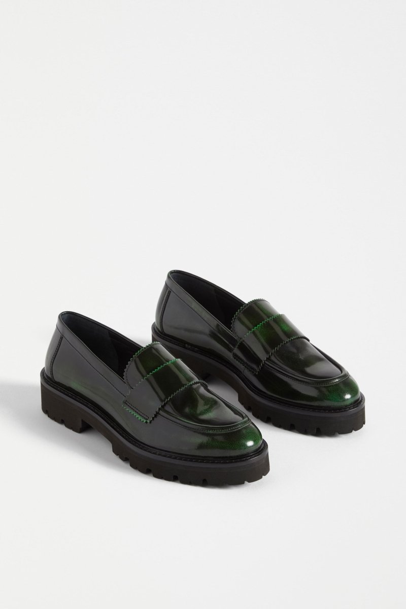 Tirstta Platform Loafer Flats - ELK | DARK GREEN