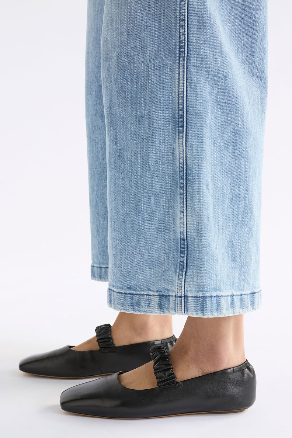 Kuren Ballet Flat Shoe on model with denim | BLACK