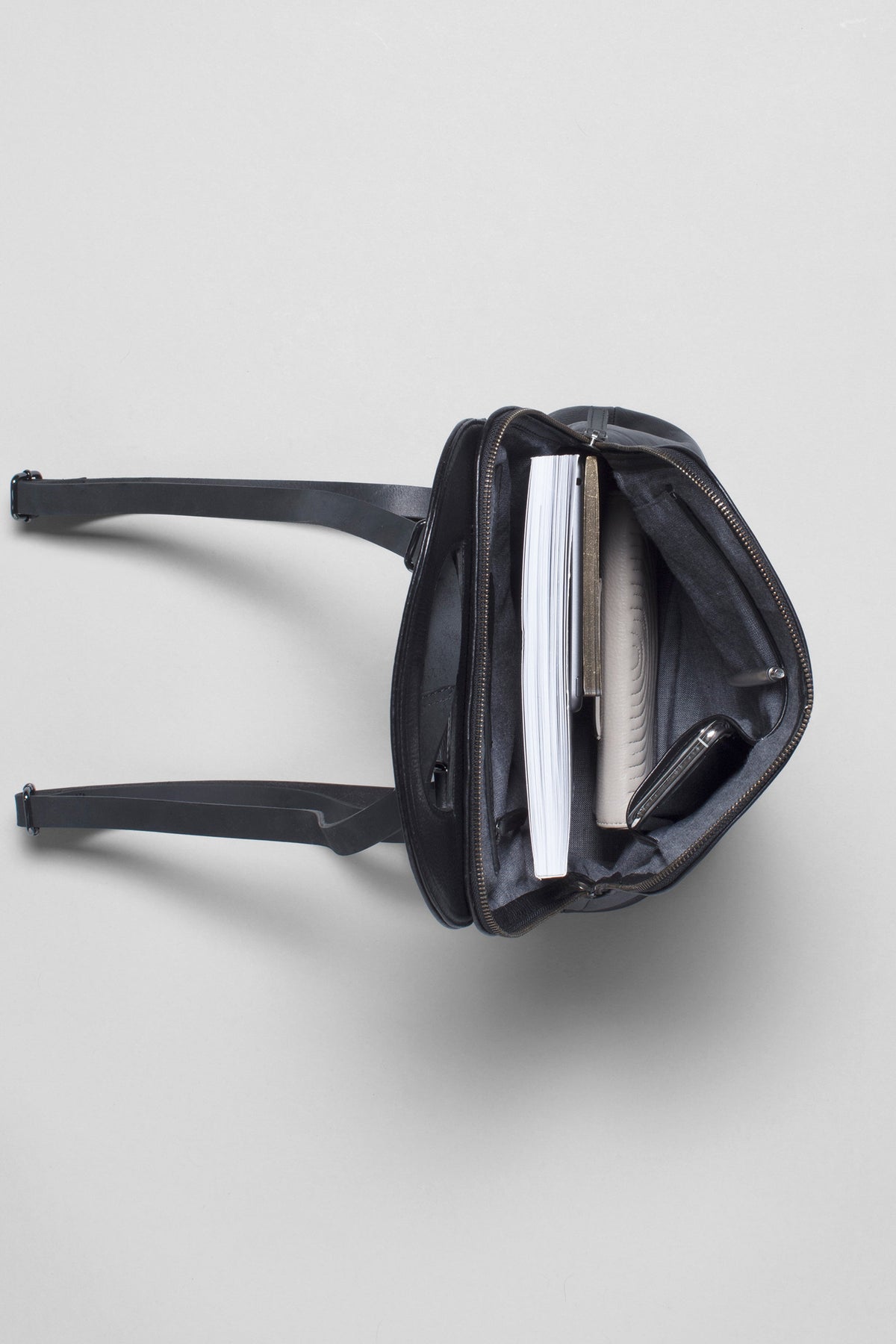 Forde Soft Cow Leather Backpack Overhead | BLACK