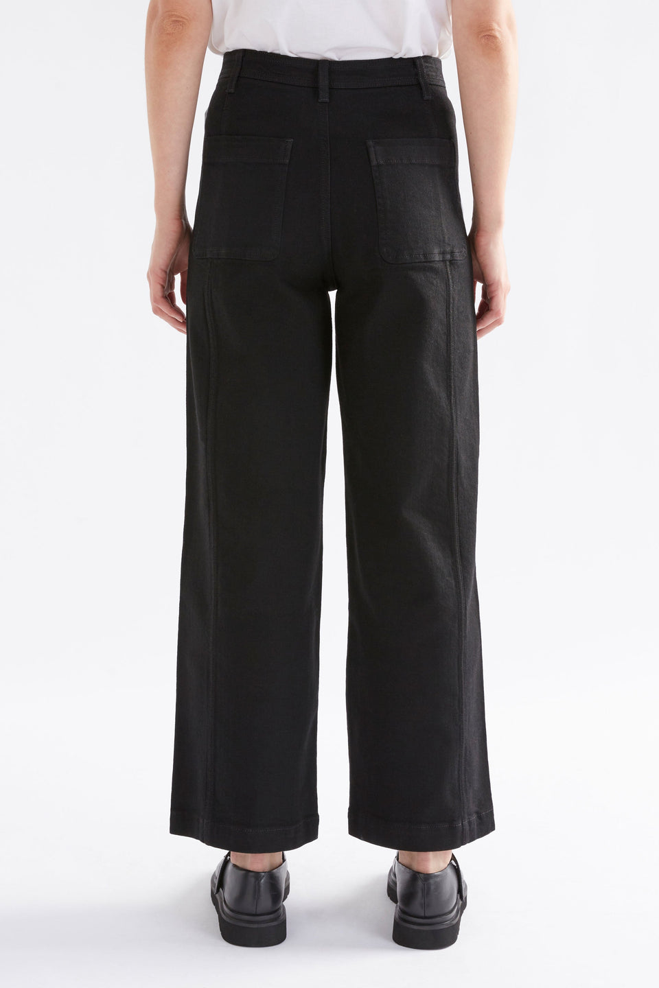 Myes Panelled High Waist Flared Jean Model Back | BLACK