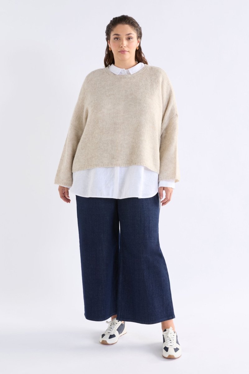 Agna Merino and Alpaca Wool Sweater Curve Model | ECRU