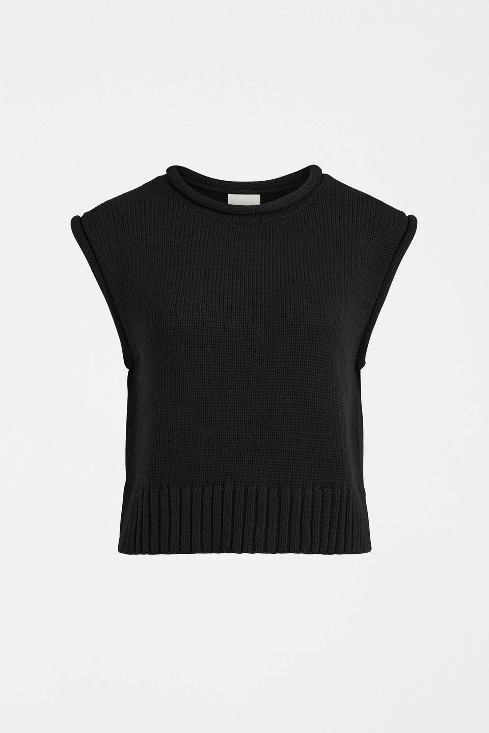 Lunel Organic Cotton Cap Sleeve Rolled Hem Cropped Vest Front | BLACK