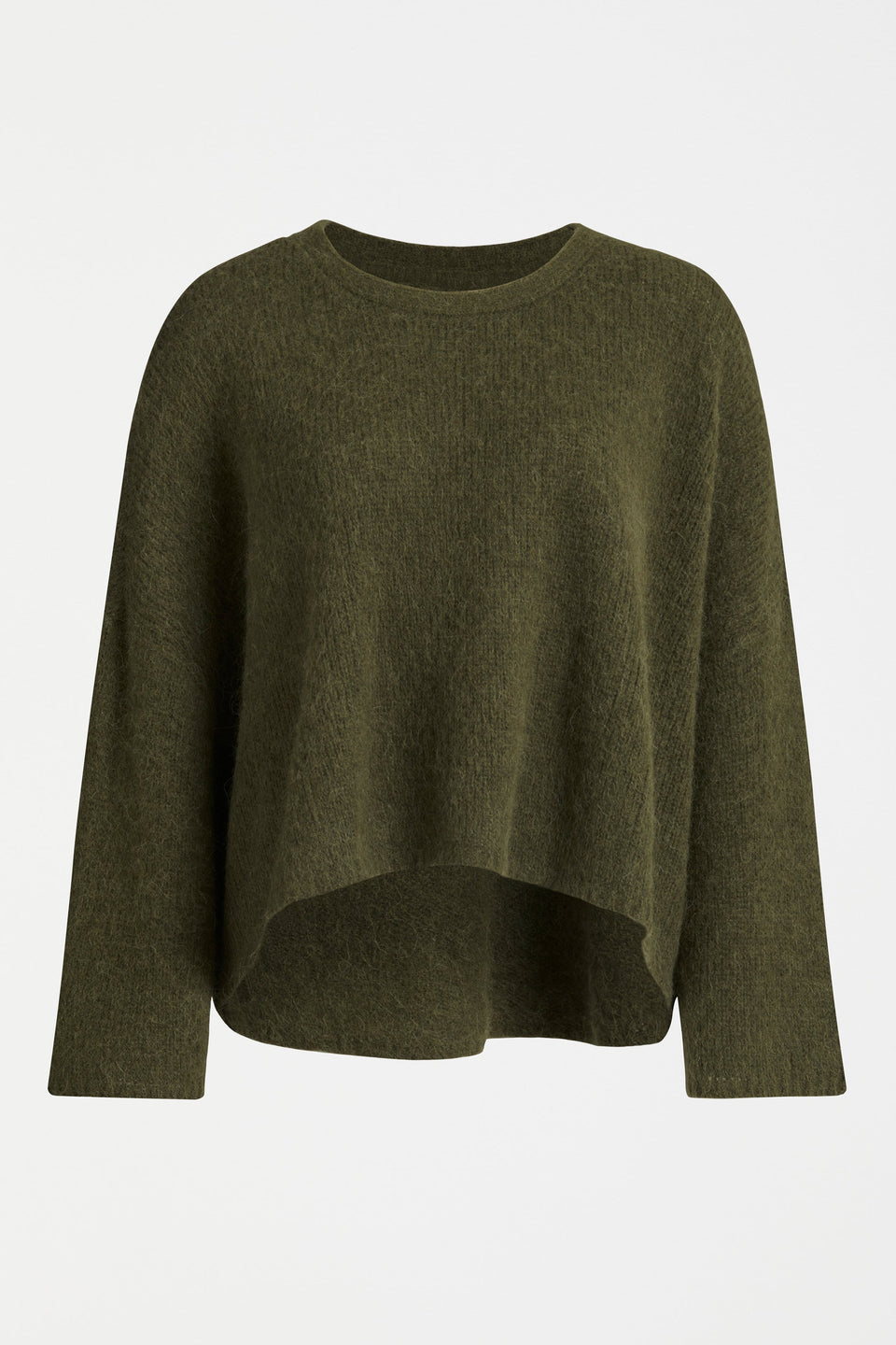 Agna Relaxed Box Fit Alpaca Yarn Knit Sweater Front | DARK OLIVE