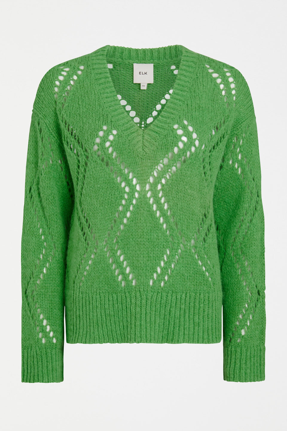 Sirona Argyle Pointelle Knit Sweater Front | CELERY GREEN