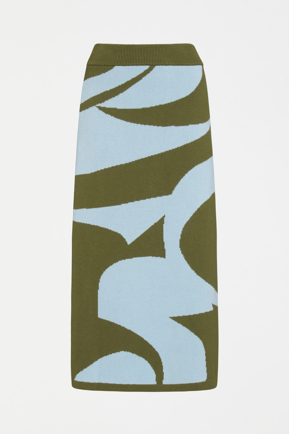 Leben Organic Cotton Pattern Knit Midi Pencil Skirt Front | WASHER BLUE ARTICHOKE