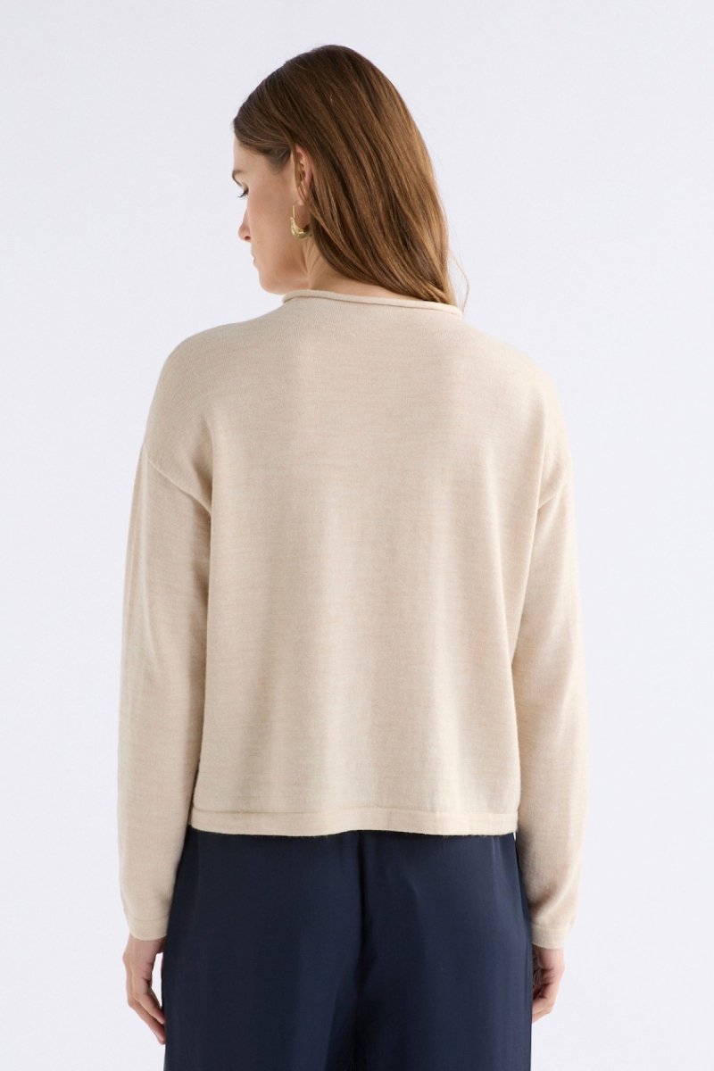 Pirata Cropped Lightweight Merino Funnel Neck Sweater Front | FLAX