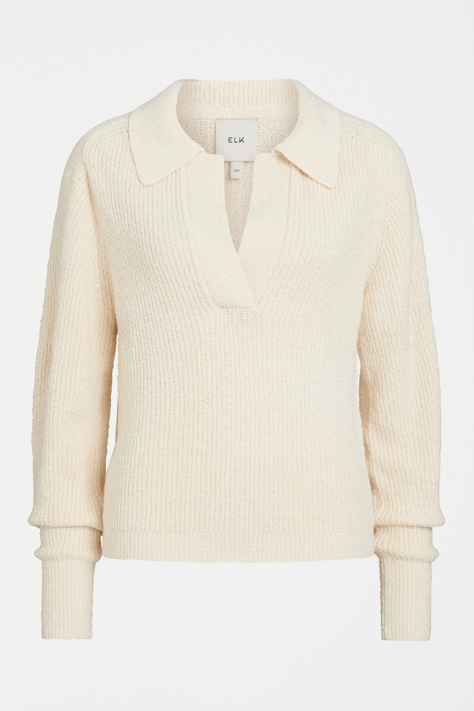 Jedd Organic Cotton Blend Ribbed Collar V-Neck Sweater Front | CREAM