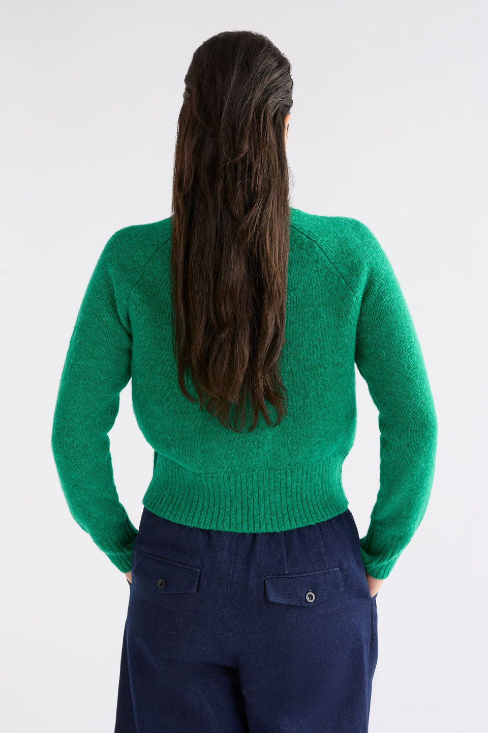 Enka Neat Fit Funnel Neck Sweater Model back | MILAN GREEN
