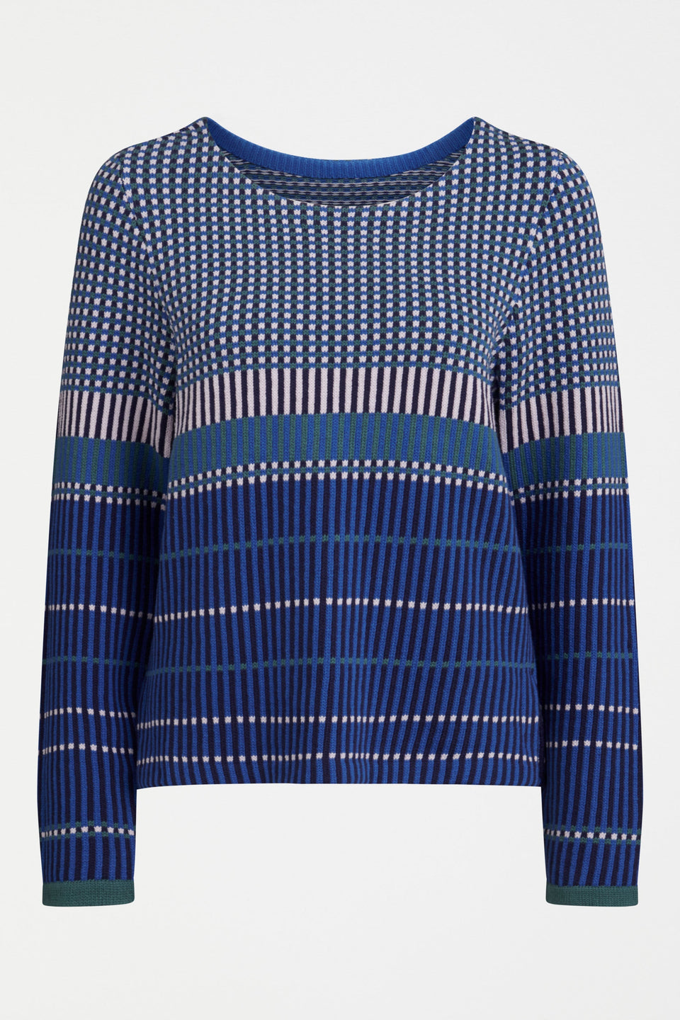 Cila Multi Check Organic Cotton Knit Jumper Front | BLUE MULTI