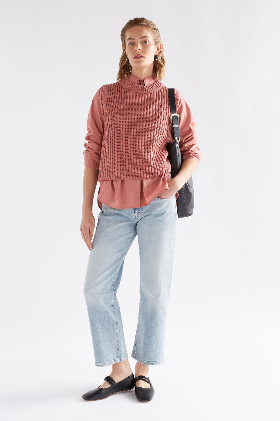 Arp Vest on Model Full Length with bag | CLAY PINK