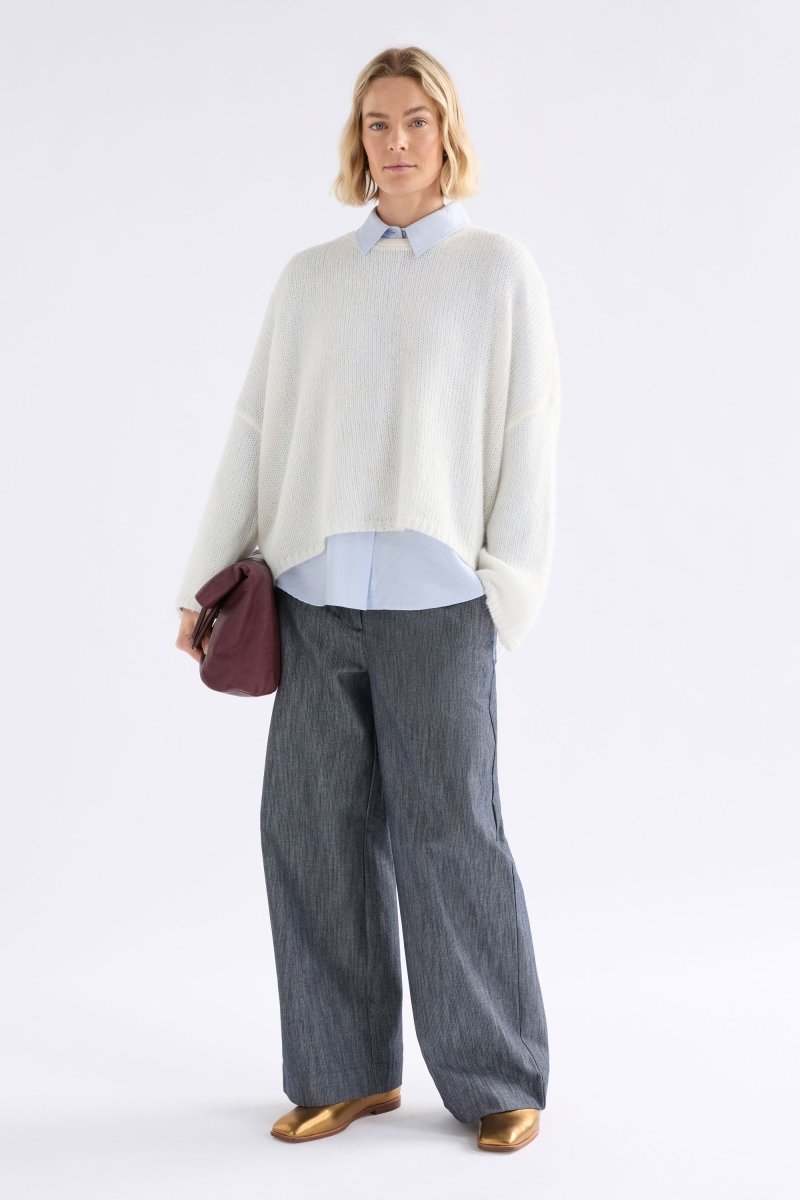 Agna Relaxed Box Fit Alpaca Yarn Knit Sweater Model Front | OFF WHITE