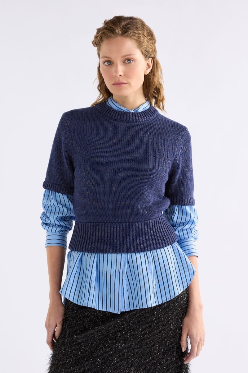 Luft Lurex Knit Top Navy Copper Knitwear - ELK | NAVY COPPER